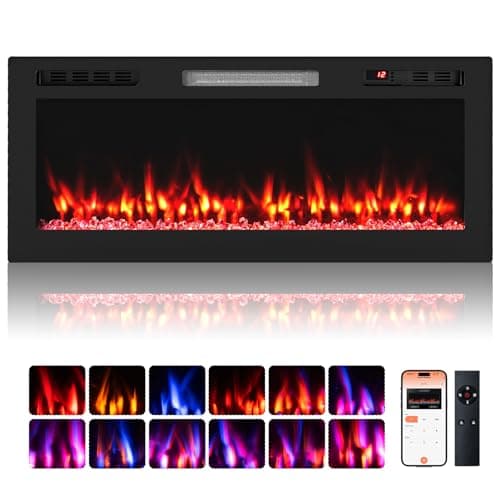 Image of COSTWAY Smart WIFI Electric Fireplace, Wall Mounted/Recessed/Freestanding Fire Heater with APP & Remote Control, 12 Flame & Ember Bed Color, 5 Brightness, 12H Timer, 750W/1500W (42”/106cm)