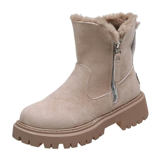 Image of Generisch 2026 Snow Boots with Warm and Cosy Leather Boots for Women Winter Boots Made of Real Wool for Ultimate Comfort and Warmth, beige, 6 UK