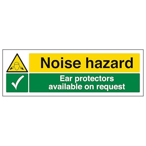 Image of V Safety Noise Hazard/Ear Protectors Available 300 x 100 mm - 2mm Rigid Plastic Safety Sign