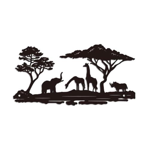 Image of WADORN Black Elephants Metal Wall Art Decor, Animal Wall Silhouette Sculpture, Nature Wildlife Metal Wall Hanging Decor for Living Room, Bedroom, Bathroom Indoor Outdoor Decor