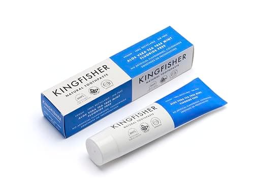 Image of Kingfisher Natural Toothpaste Aloe Vera Tea Tree Mint Fluoride-Free | Vegetarian and Vegan | Oral Health Foundation Approved | Gluten-Free and GM-Free | Ethical Consumer Best Buy | 3 x 100ml Tubes
