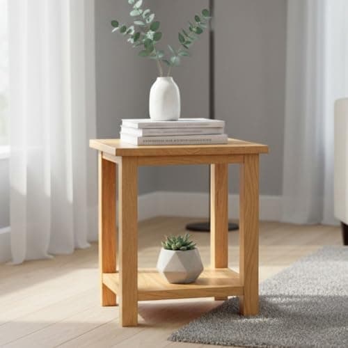 Image of GROF GROFurniture 100% Oak End Table Slim Side Table for Drinks, Coffee, Magazines - Ready Assembled Small End Table for tight space in Living Room, Bedroom (Side Table 2)
