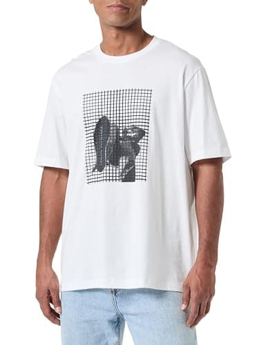 Image of Armani Exchange Men's Bottom of Shoe Graphic with Grid Overlay Regular Fit Tee T-Shirt, Off White, XL