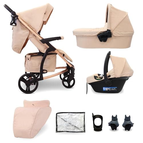 Image of My Babiie MB200i 3-in-1 Travel System - Baby Pushchair, Carrycot, Infant Car Seat (R129 i-Size), Foldable, Includes Footmuff, Rain Cover, from Birth to 22kg (4 Years Approx.) - Rose Blush