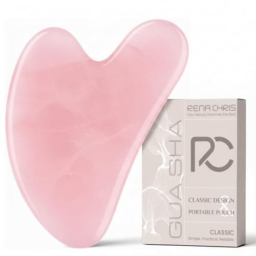 Image of Rena Chris 100% Natural Rose Quartz Gua Sha Stone, Face Guasha Tool for Jawline Sculpting and Puffiness Reducing, Gua Sha Massage Tool Suitable for Daily Skin Care Routine (Pink)
