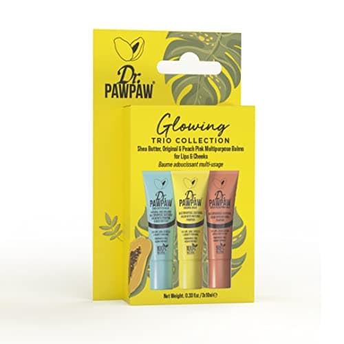 Image of Dr.PAWPAW Glowing Trio Gift Set 3 x 10ml, Original Shea Butter and Peach Pink Balms, Multi Purpose Natural Fragrance Free Pawpaw Care for Lips Skin Hair and Beauty Finishing