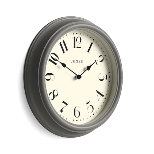 Image of Jones Clocks® Serenity wall clock | Classic round clock | 30cm | Mid grey | Pretty arabic numerals | Decorative design ideal for kitchen, living room or bedroom