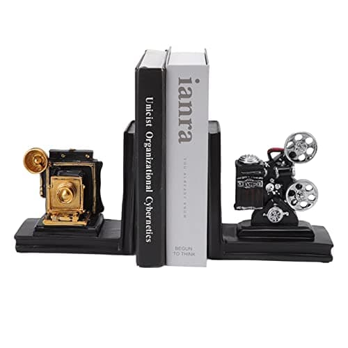 Image of Gsycle 1 Pair Vintage Camera Bookends, Ends Movie Projector Designed Bookend Decoration Book Ends Vintage Music Shelf Book for Home Office Organiser