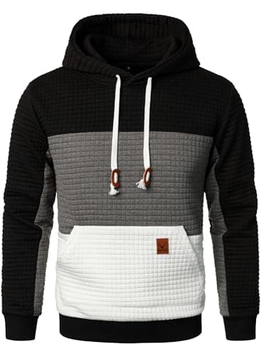 Image of HOOD CREW Men’s Hoodie Contrast Color Sweatshirt Long Sleeve Jacquard Pullover with Pocket Black