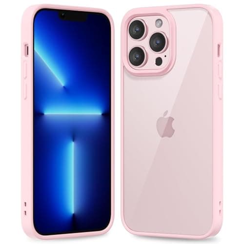 Image of oakxco Thin Slim Clear case for iPhone 13 Pro Max, Transparent Hybrid Hard Shell Plastic & Soft Silicone Rubber Bumper, Non-Yellow Acrylic Protective Lightweight Cover for Women, Light Pink