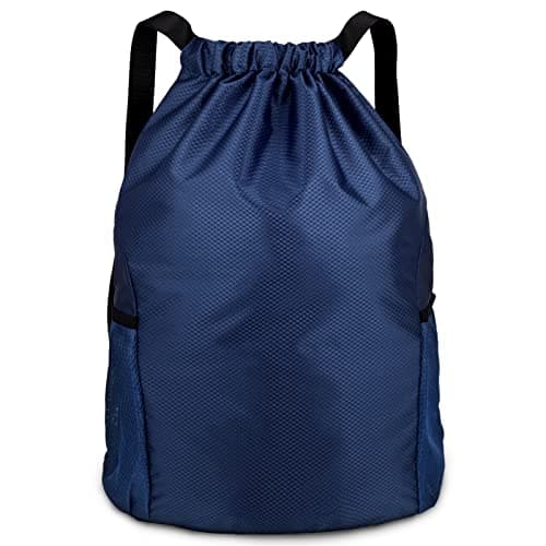 Image of Dacitiery PE Bag Drawstring Gym Bag Sports Bag Drawstring With Outside Zipper Sack Bring Two Side Pockets,Large Backpack (Navy)