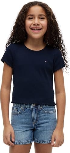 Image of Tommy Hilfiger Girl's Essential Rib Top Ss KG0KG08590 Other Tops, Blue (Dark Night Navy), 10 Years