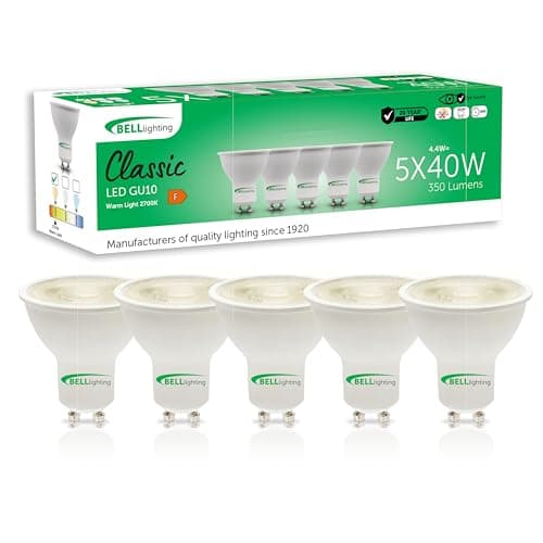 Image of BELL Lighting GU10 LED Bulb 5 Pack | Warm White 2700K | 350 Lumen 4.4 Watts | Energy Saving GU10 Light Bulbs | 40W Lamp Equivalent | 38° Wide Beam | Non-Dimmable