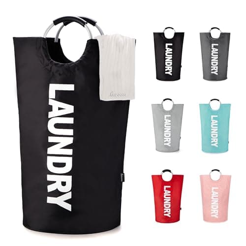 Image of Caroeas 90L Collapsible Laundry Basket, Waterproof Laundry Bag (8 Colors) for Baby, Large Washing Basket with Padded Handles Stands Up Well for Easy Storage, Black