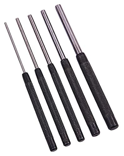 Image of Amtech 5 pc Parallel Pin Punch Set (200 mm) with Knurled Grips, Heat-Treated Carbon Steel for Metal & Wood Assembly
