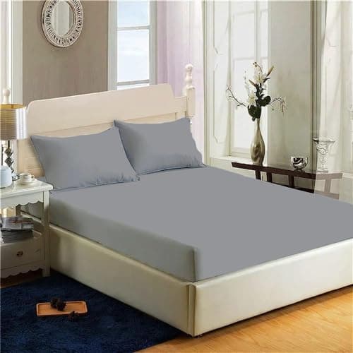 Image of 200 Thread Count 100% Egyptian Cotton Fitted Sheet - 16"/40cm Extra Deep Fitted Bed Sheet - Luxury Ultra Soft Bottom Sheet - Deep Pocket Stretches Up to 16" (Grey, Double)