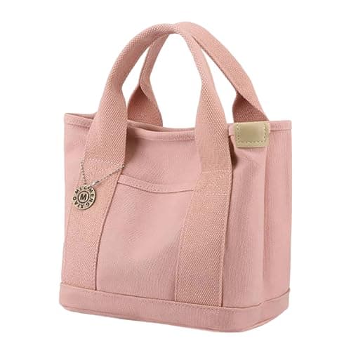 Image of Small Canvas Bag for Women, Canvas Tote Bag, with a Zip and a Pocket, Foldable Travel Pouch, Portable Canvas Storage Bag for Beach, Outdoor, Cosmetics, Small Items, Travel Accessories (Pink 1)