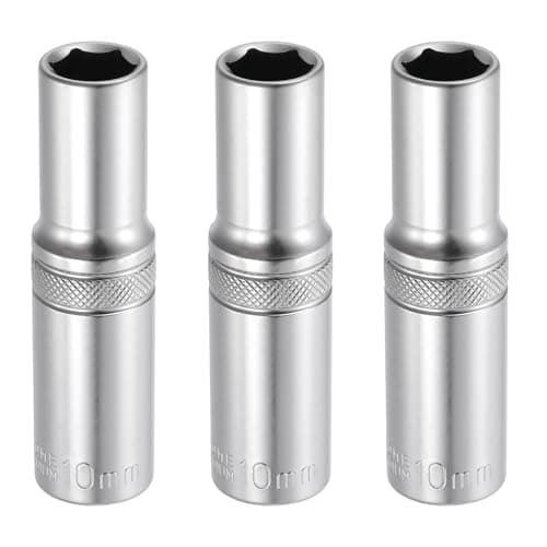 Image of sourcing map 3pcs 6 Points Deep Socket 3/8" Drive 10mm Deep Metric CR-V Steel Polished Nickel Plating Impact Sockets 64mm / 2.5" Long Flip Sleeve Tool for Home Auto Nuts Bolts Repair