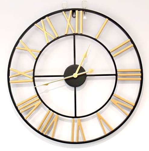 Image of Designo Gold & Black Metal Wall Clock for All Rooms 50cm Designer Non-ticking