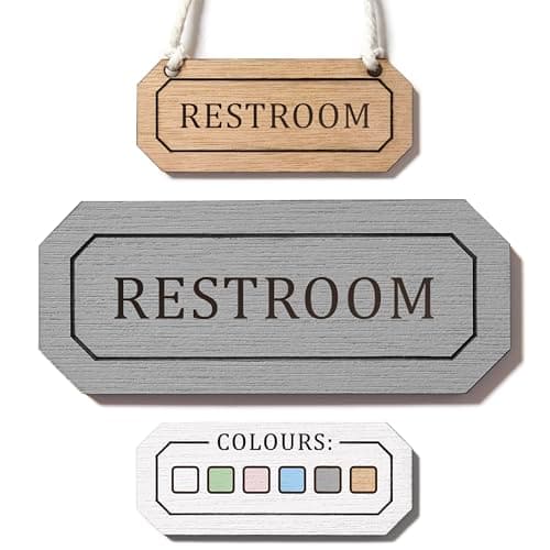 Image of Restroom Sign – Laser Engraved Wooden Door Plaque (Grey, 16 x 6.5 cm)