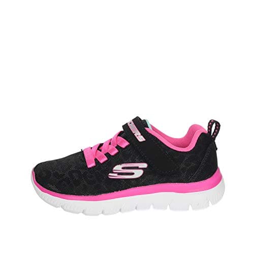 Image of Skechers Girl's Summits Worth Wild Trainers, Black Sparkle Mesh/Neon Pink Trim, 12.5 UK Child