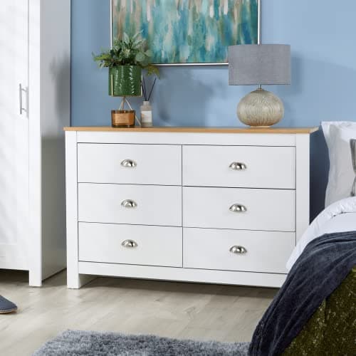 Image of Home Source Camden Bedroom 6 Drawers Chest of Drawers Wooden Bedroom Home Furniture Clothing Storage Unit, White