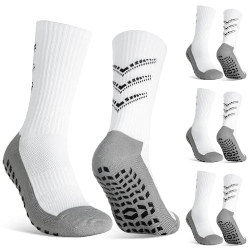 Image of Zuimei 3 Pairs Football Grip Socks for Men, Grip Socks Football Socks Anti-slip Sports Socks for Football Basketball Soccer Volleyball Yoga Running Trekking Hiking