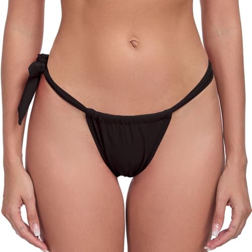 Image of Joweechy Womens Thong Bikini Bottoms Brazilian Swim Briefs Classic Side Tie Swimming Bottom Swimwear L,Black