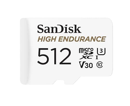Image of SanDisk High Endurance video monitoring 512GB microSDXC card + SD Adapter, up to 100MB/s, Class 10, U3, V30