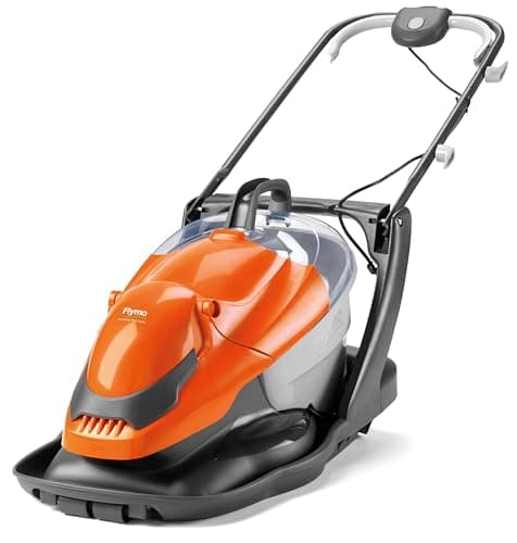 Image of Flymo EasiGlide Plus 360V Hover Collect Lawn Mower - 1800W Motor, 36cm Cutting Width, 26 Litre Grass Box, Folds Flat, 10m Cable Length, Orange and Grey