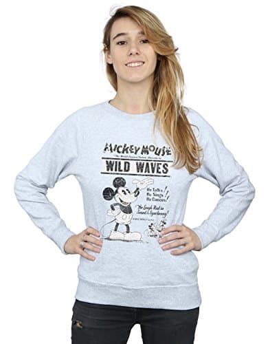 Image of Disney Women's Mickey Mouse Making Waves Sweatshirt Large Heather Grey