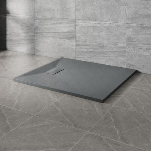 Image of NRG 1100x900mm Anthracite Rectangle Shower Base Tray SMC Slate Effect Slip-Resistance Bathroom Shower Enclosure Tray