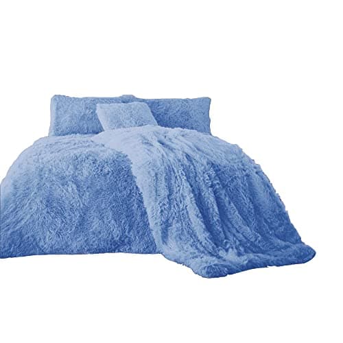 Image of EXQUIZIT HOME® Teddy Cuddles Hug & Snug Fleece Duvet Cover Bedding Set with Pillowcase – Warm & Cosy Soft Teddy Fleece Quilt Cover – Machine Washable – Denim Blue (King – 230cm x 220cm)