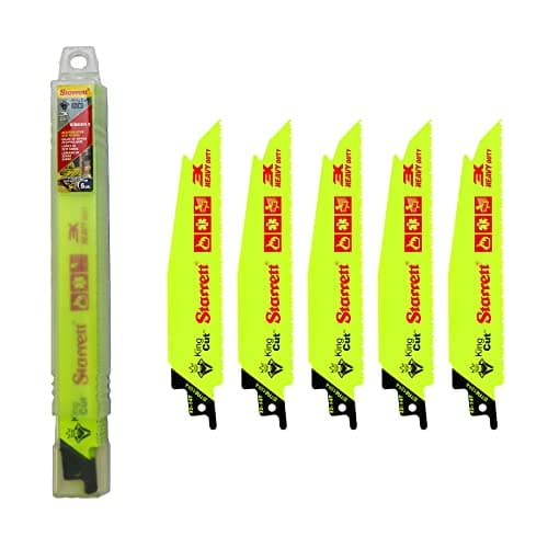 Image of Starrett Bi-Metal Reciprocating Saw Blade - 5 Pieces BTR61014-5 King-Cut 150 mm/6" Inch 10-14TPI Unified Shank Heavy Duty Cutting - Compatible with Bosch Dewalt Makita & Many Others
