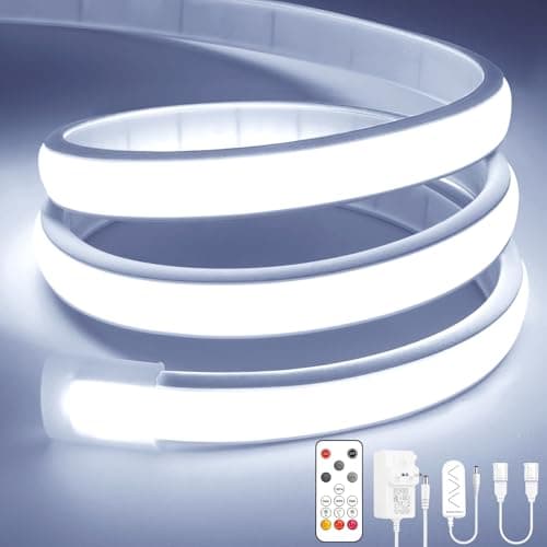Image of Lamomo COB LED Strip Light, 5M White Dimmable Led Lights Strip with Remote, Flexible Waterproof Silicone 6000K 24V Neon Rope Light for Bedroom, Kitchen, Outdoor,CRI90+, UKCA Power Supply