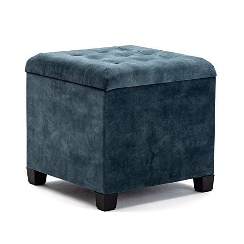 Image of HNNHOME 45cm Cube Cloud Velvet Padded Seat Ottoman Storage Stool Box, Footstool Pouffes Chair with Lids (Teal, Cloud Velvet)