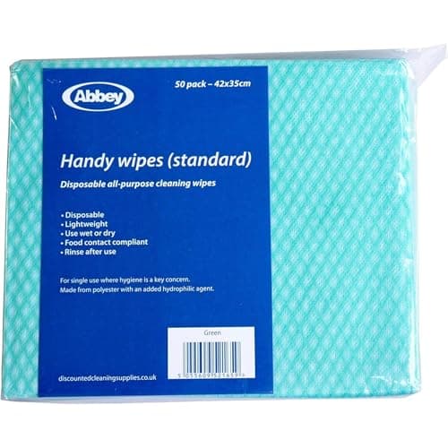 Image of Abbey Pack of 50 Disposable J Cloths Non Woven Wipes – All Purpose Green Cleaning Cloths – Jay Cloth to Clean Surfaces, Bathroom, Windows, Dish cloth –Kitchen Cloth 42 x 35cm (Green)