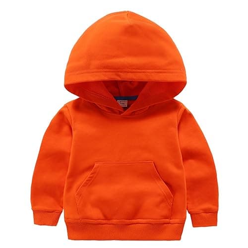 Image of Baby Boys Girls Hoodie Cotton Thick Long Sleeve Hooded Sweatshirts Plain Soft Warm School Sport Hooded Tops Clothes Infant Lightweight Casual Sweatshirts (Orange, 18-24 Months)