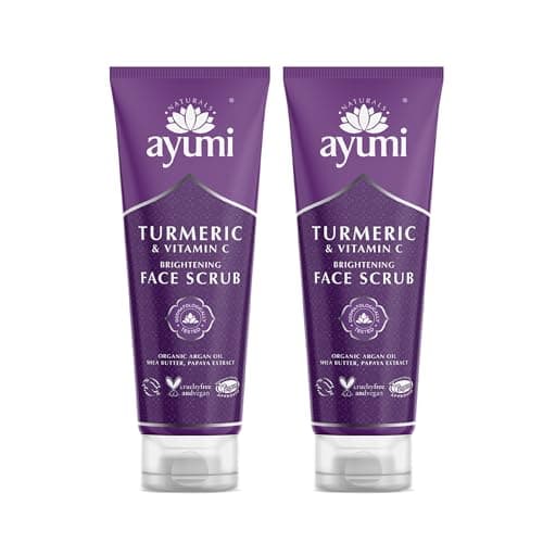 Image of Ayumi Turmeric Brightening Face Scrub | Ideal Scrub with Vitamin C for Dull Skin | Exfoliating Face Scrub with Papaya Extract | Hydrating Scrub with Avocado & Argan Oil for Dehydrated Skin |2 x 125ML