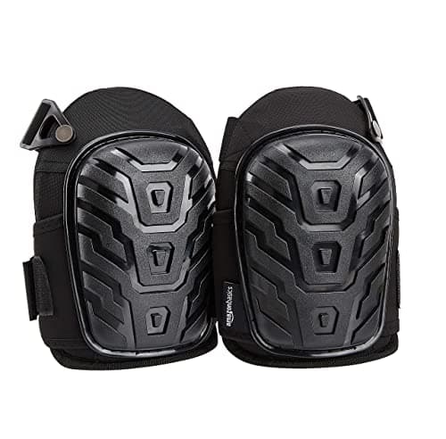 Image of Amazon Basics Professional Knee Pads, Heavy Duty Foam Padding, Comfortable Gel Cushion, Adjustable Easy-Fix Clips, 1 Pair, Black, 7" x 4.6" x 9.5"
