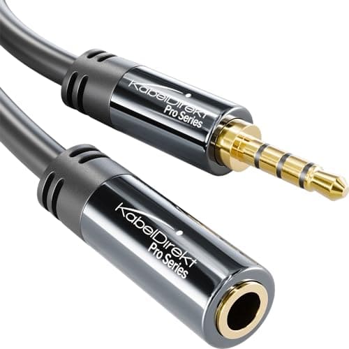 Image of Headset extension lead/extension cable with break-proof metal plug – 1.5m (for use with a PC headset or headphones, 4-pole, 3.5mm male to female) by CableDirect