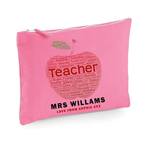 Image of Apple Art Personalised Teacher Canvas Accessory Bag School Leaving Gift for Teacher,Teacher Appreciation Gift #TT True Pink L