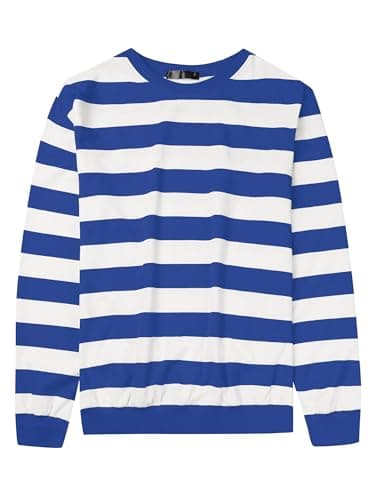 Image of Lars Amadeus Striped Sweatshirt for Men's Crew Neck Long Sleeves Pullover Color Block Sweatshirts Blue White L