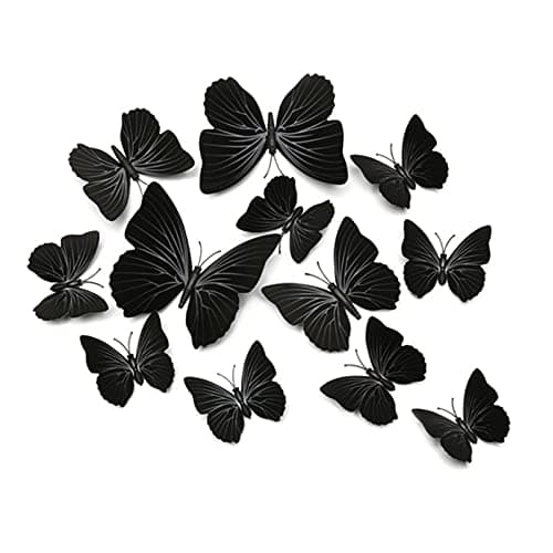 Image of FuninCrea 3D Butterfly Wall Art Stickers - Waterproof Magnetic Simulation Decals With Tape - Removable Bedroom Decorations (Black, 12 Pieces)