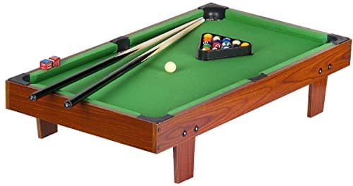 Image of BAYAGU Classic Pool Table 91.5 x 51 x 20 cm, Compact Billiard Table Set with Cues Balls Triangle Chalk, Indoor Tabletop Game, Portable Snooker Style Table for Home