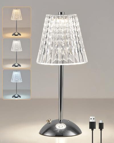 Image of HARPER LIVING Rechargeable Table Lamp, LED Desk Lamp Battery Operated, 3 Colors and Dimmable, Bedside Reading Light Polished Chrome Finish, Cordless Touch Lamps for Bedroom Living Room Dining