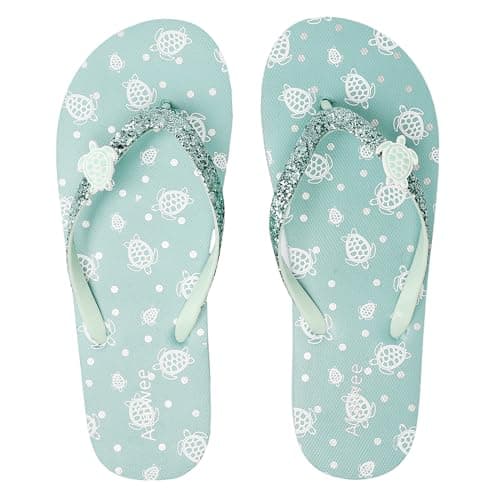 Image of Ataiwee Girls' Flip Flops - Cute Printed, Comfortable for Little & Big Kids, Pool & Beach Sandals.(2002001,GN/HG,13)