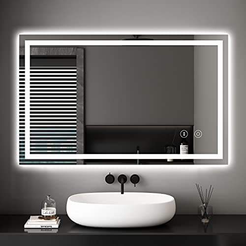 Image of Dripex Bathroom Mirror with LED Lights, 1000 * 600 MM Illuminated Backlit Wall Mounted Bathroom Mirrors Vanity Mirror Dimmable Switch 3 Colors and Demister Pad, Horizontal/Vertical