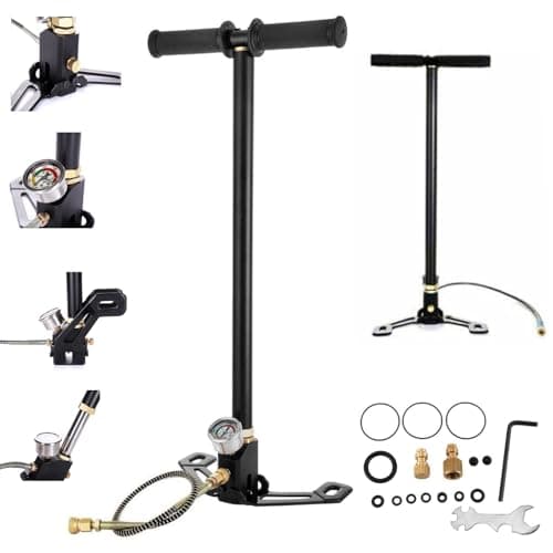 Image of 4500PSI High Pressure Stirrup Pump Hand Pump, 3 Stage Air Gun, Stainless Steel Rifle Pump Filling Stirrup Charger Bicycle Tyre Pump PCP Portable Tire Floor Pump with Pressure Gauge, Filter Gauge Valve