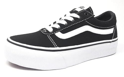 Image of Vans Girls Ward Platform Sneaker, Canvas Black White, 3 UK